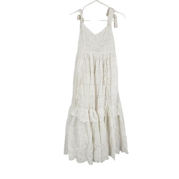 LoveShackFancy Antonella Dress White Embroidered Eyelet Ruffe Tiered Midi Size S - Picture 2 of 11